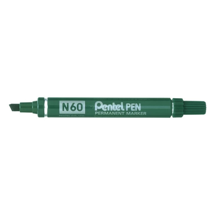 Pentel Pen N60 Rotulador Permanente - Punta Biselada Resistente y Duradera - Resistente a Agua y Luz - Color Verde