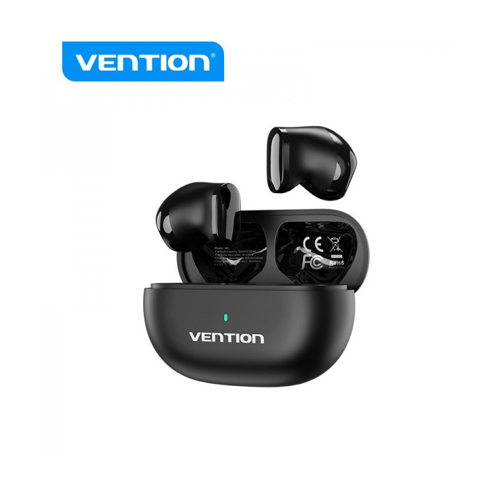 Vention Auriculares Bluetooth 5.3 con Estuche de Carga - 6h Autonomia - Tiny T12 - Color Negro