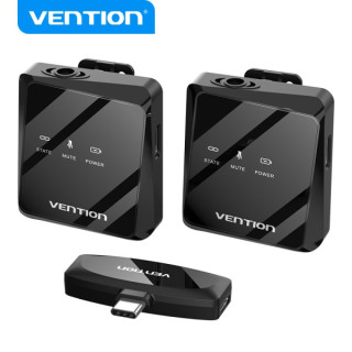 Vention Microfono Clip Inalambrico USB-C - Calidad de Audio 32 kHz - Latencia 20 ms - Bateria 26h - Rango 50m - Cancelacion de