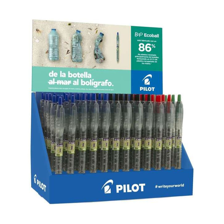 Pilot Expositor 60 Boligrafos de Bola Retractiles B2P Ecoball BeGreen + 10 B2P Gel BeGreen - 86