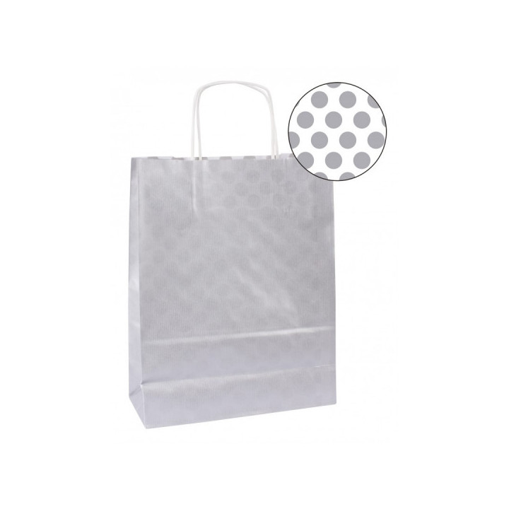 Apli Pack de 50 Bolsas Kraft - Alta Resistencia - Asas Rizadas - Reutilizables y Reciclables - Color Plata