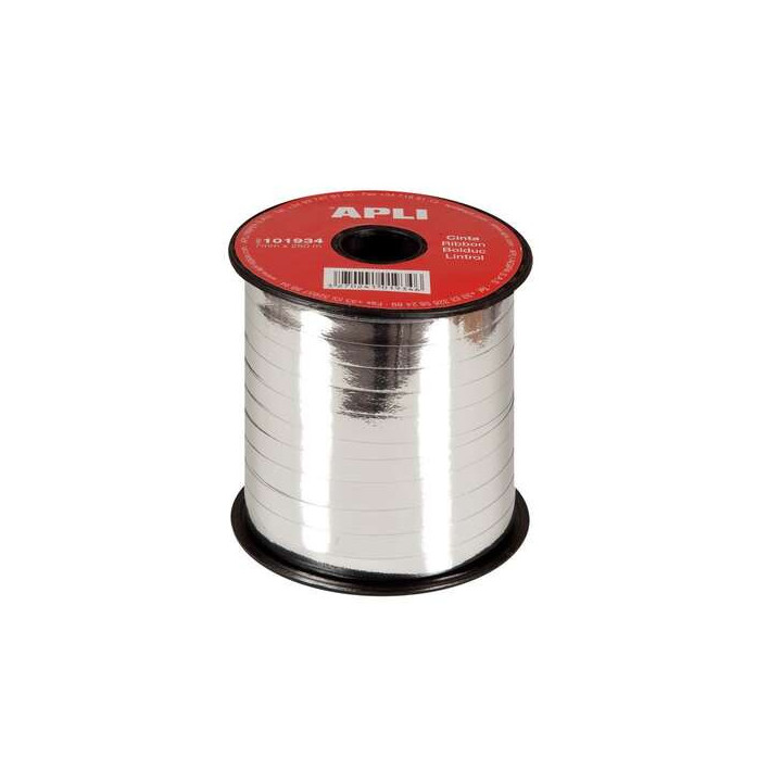 Apli Rollo de Cinta para Envolver Regalos de 7mmx250m - Acabado Brillante - Color Plata