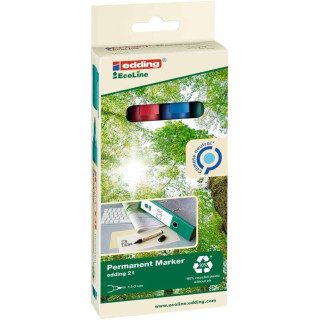 Edding 21 EcoLine Pack de 4 Rotuladores Permanentes - Punta Redonda - Trazo entre 1.5 y 3mm - 90% de Plastico Reciclado - Color