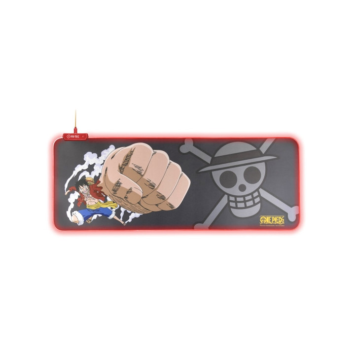 FR-TEC One Piece Luffy Alfombrilla para Teclado y Raton XL - Luz LED Roja en Bordes - Base de Goma Antideslizante