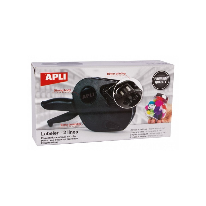 Apli Maquina Etiquetadora de Precios Premium - 2 Lineas - 9 Caracteres - Facil Uso - Instalacion Rapida - Correa de Muñeca - I