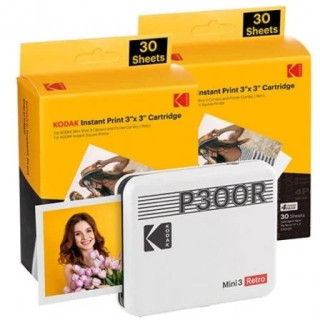 Kodak Mini 3 Retro Pack de Impresora Fotografica Portatil Bluetooth + 60 Hojas de Papel Fotografico - Formato de Impresion 7.62
