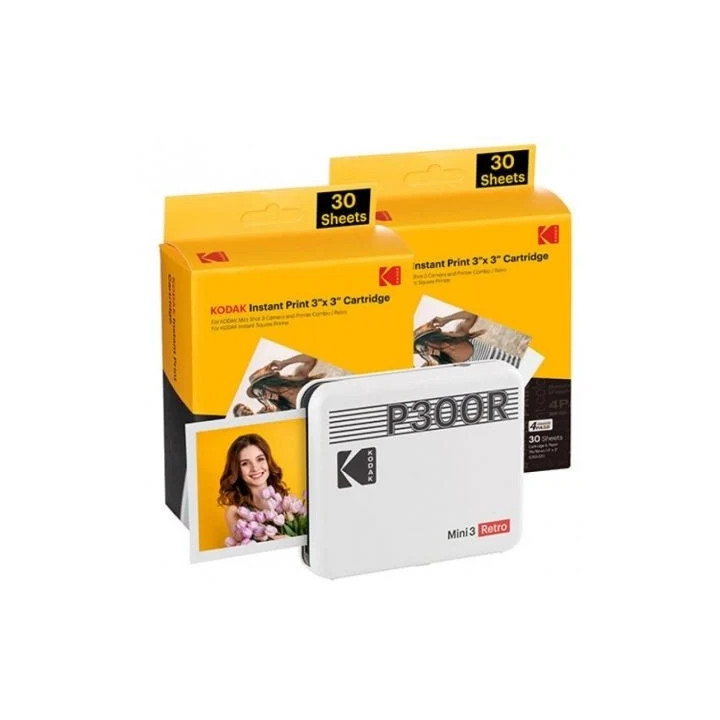 Kodak Mini 3 Retro Pack de Impresora Fotografica Portatil Bluetooth + 60 Hojas de Papel Fotografico - Formato de Impresion 7.62
