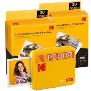 Kodak Mini 3 Retro Pack de Impresora Fotografica Portatil Bluetooth + 60 Hojas de Papel Fotografico - Formato de Impresion 7.62