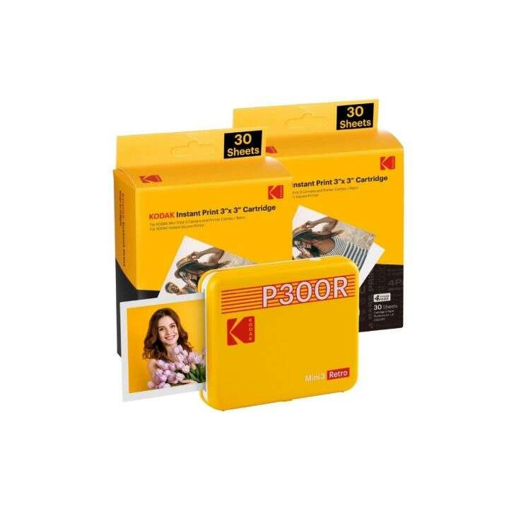 Kodak Mini 3 Retro Pack de Impresora Fotografica Portatil Bluetooth + 60 Hojas de Papel Fotografico - Formato de Impresion 7.62
