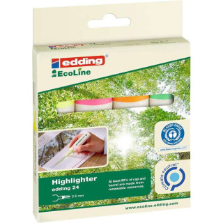 Edding 24 EcoLine Pack de 4 Marcadores Fluorescentes - Punta Biselada - Trazo entre 2-5mm - 90% de Plastico Reciclado - Etiquet
