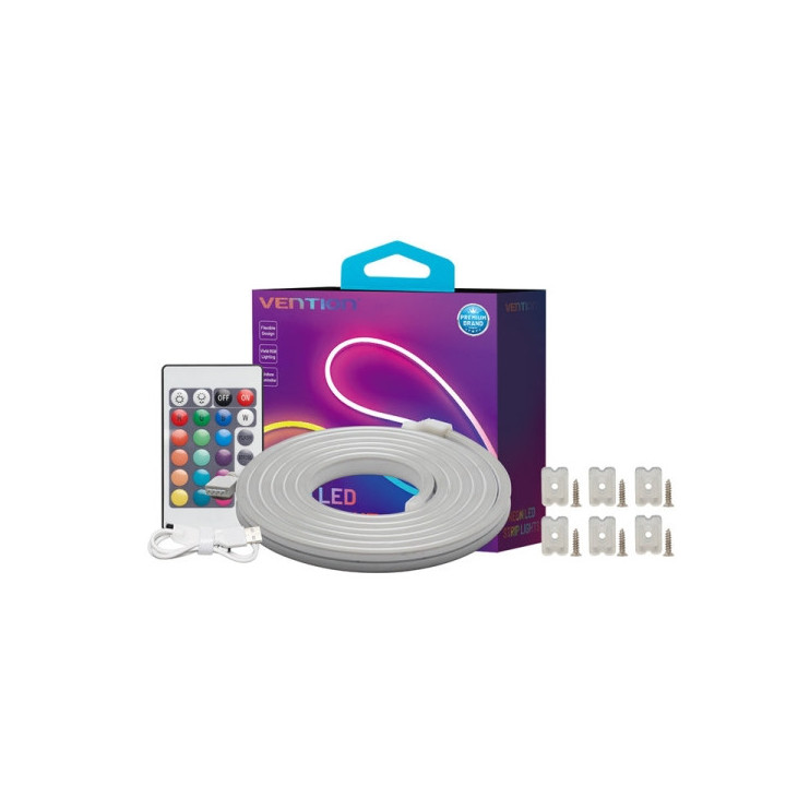 Vention Tira de Luces LED de Neon - Silicona - Control Remoto - USB 5V - 5m - Flexible y Duradera - Resistente al Agua IP65