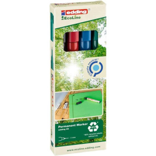 Edding 25 EcoLine Pack de 4 Rotuladores Permanentes - Punta Redonda Fina - Trazo 1mm - 90% de Plastico Reciclado - Colores Surt