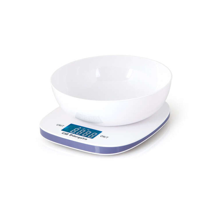 Orbegozo PC 1014 Peso de Cocina Electronico - Precision de 1g - Plataforma de Cristal - Display LCD Azul - Capacidad 5Kg - Incl