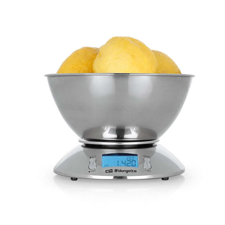 Orbegozo PC 2011 Peso de Cocina Electronico - Precision y Facilidad en la Cocina - Carcasa y BOL de Acero Inoxidable - Pantalla