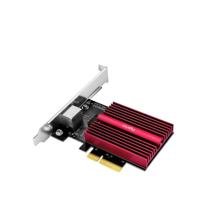 Cudy Adaptador de Red PCIe - Velocidad hasta 10 Gbps - Autoadaptativo - PCI Express 3.0 x4 - Color Negro/Rojo