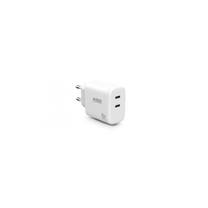 Urban Factory Potencia Cargador USB-C GaN de 65W - 1 Puerto USB-C de 45W + 1 Puerto USB-C de 20W - Color Blanco