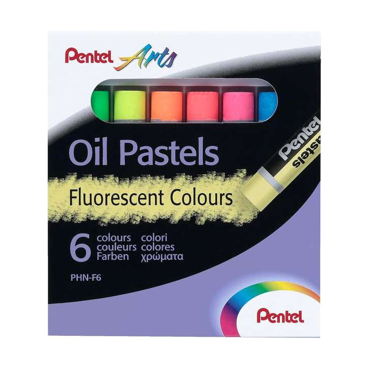 Pentel Oil Pastels Pack de 6 Pasteles Oleo Fluorescentes - Blandos