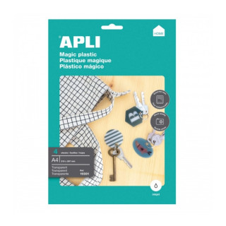 Apli Pack de 4 Hojas de Plastico Magico Imprimible - Apto para Impresoras Inkjet - Transforma Diseños en 3D - Ideal para Colga