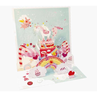 Pictura Tarjeta 3D Pop-Up Unicornio - 16x16cm - Tematica Unicornio - Embolsada Individualmente - Incluido Sobre Blanco - Papel