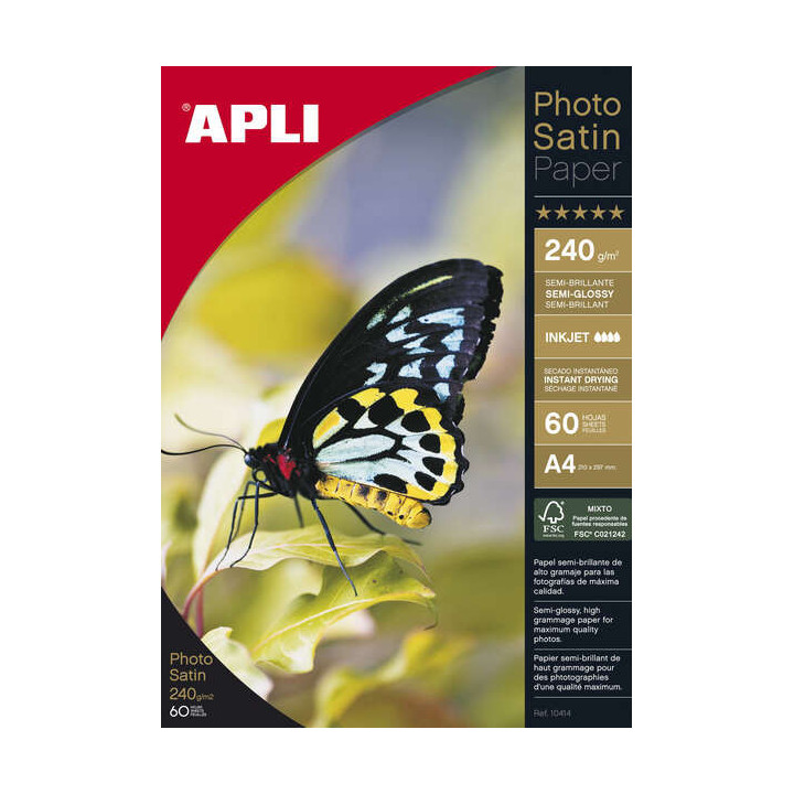 Apli Papel Fotografico Photosatin A4 240g 60 Hojas