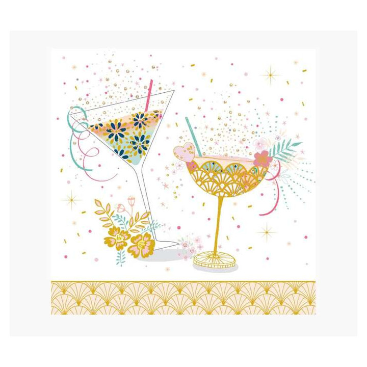 Pictura Tarjeta Arabesque - 16x16cm - Tematica Copas de Coctel - Tarjeta Triptica - Incluye Sobre Blanco - Papel con Certificac