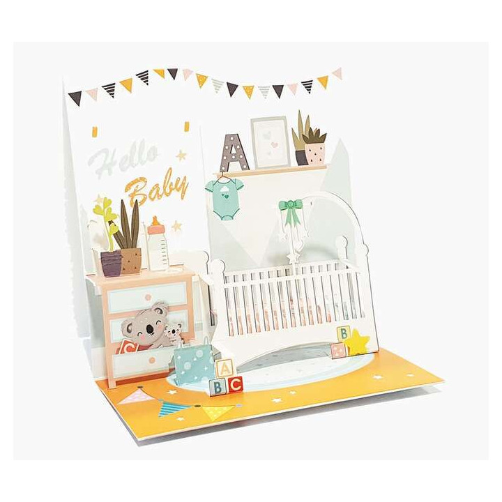 Pictura Tarjeta 3D Pop-Up - 16x16cm - Tematica Bebes - Embolsada Individualmente - Incluido Sobre Blanco - Papel con Certificac