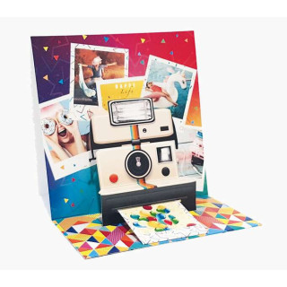 Pictura Tarjeta 3D Pop-Up Polaroid - 16x16cm - Tematica Polaroid - Embolsada Individualmente - Incluye Sobre Blanco - Papel con