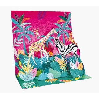 Pictura Tarjeta 3D Pop-Up - 16x16cm - Tematica Jungla - Embolsada Individualmente - Incluye Sobre Blanco - Papel con Certificac