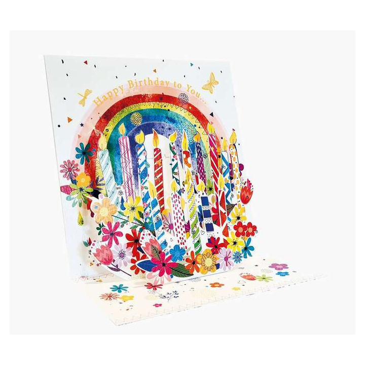 Pictura Tarjeta 3D Pop-Up - 16x16cm - Tematica Velas de Cumpleaños - Embolsada Individualmente - Incluido Sobre Blanco - Papel