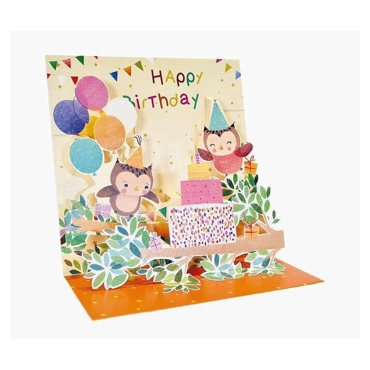 Pictura Tarjeta 3D Pop-Up - 16x16cm - Tematica Buhos - Embolsada Individualmente - Incluye Sobre Blanco - Papel con Certificaci