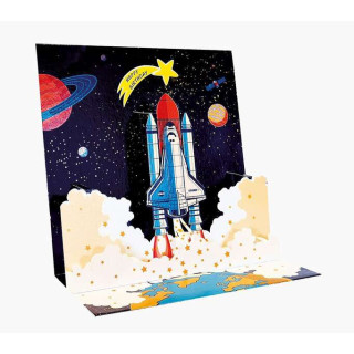 Pictura Tarjeta 3D Pop-Up - 16x16cm - Tematica del Espacio - Embolsada Individualmente - Incluye Sobre Blanco - Papel con Certi