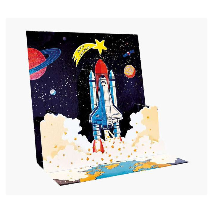 Pictura Tarjeta 3D Pop-Up - 16x16cm - Tematica del Espacio - Embolsada Individualmente - Incluye Sobre Blanco - Papel con Certi