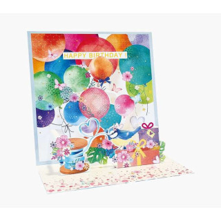 Pictura Tarjeta 3D Pop-Up - 16x16cm - Tematica Globos - Embolsada Individualmente - Incluido Sobre Blanco - Papel con Certifica