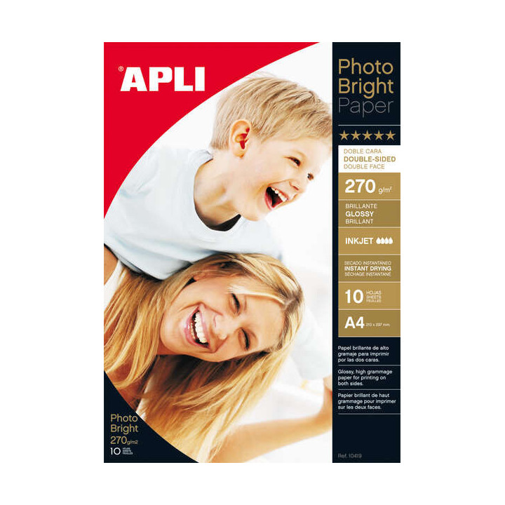 Apli Papel Fotografico Photobright Doble Cara A4 270g 10 Hojas