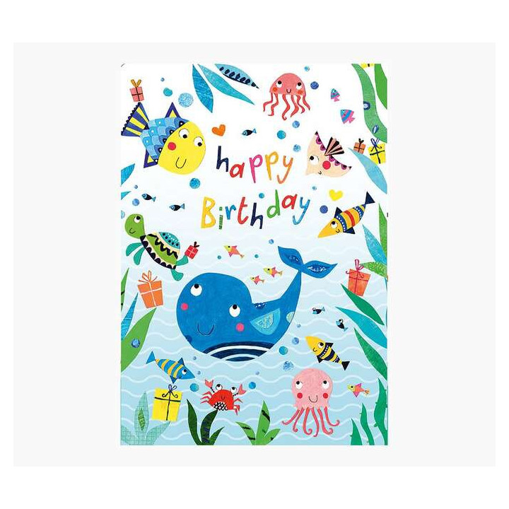 Pictura Tarjeta Zig-Zag - 15x22cm - Tematica Animales Marinos - Tarjeta Triptica - Incluye Sobre Blanco - Papel con Certificaci