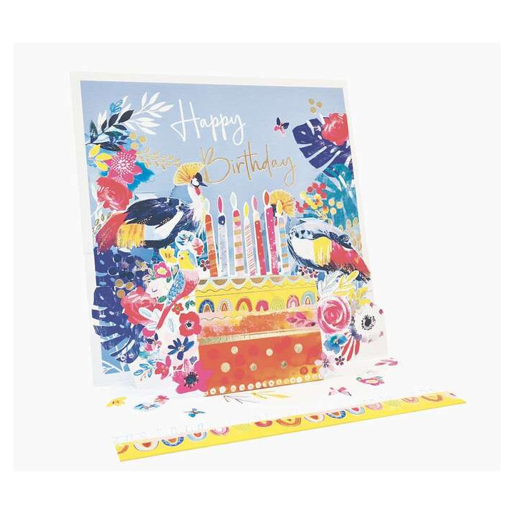 Pictura Tarjeta 3D Pop-Up - 16x16cm - Tematica Tarta de Cumpleaños - Embolsada Individualmente - Incluye Sobre Blanco - Papel