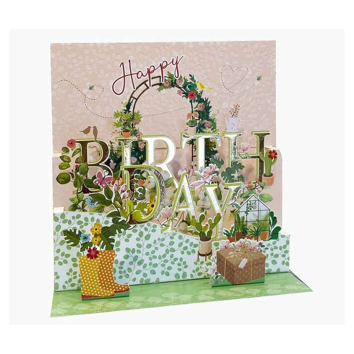 Pictura Tarjeta 3D Pop-Up - 16x16cm - Tematica Invernadero - Embolsada Individualmente - Incluye Sobre Blanco - Papel con Certi