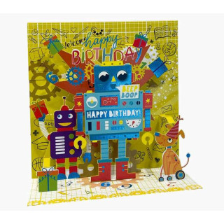 Pictura Tarjeta 3D Pop-Up - 16x16cm - Tematica Robots - Embolsada Individualmente - Incluido Sobre Blanco - Papel con Certifica