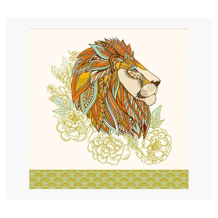 Pictura Tarjeta Arabesque - 16x16cm - Tematica Leon - Tarjeta Triptica - Sobre Blanco Incluido - Papel con Certificacion FSC