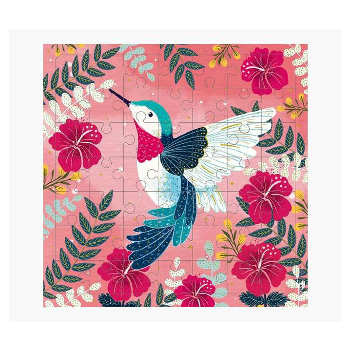 Pictura Tarjeta Puzzle Colibri de 49 Piezas + Tarjeta Plegada - Troquelado - 15.5x15.5cm - Incluye Sobre Blanco y Envoltorio de