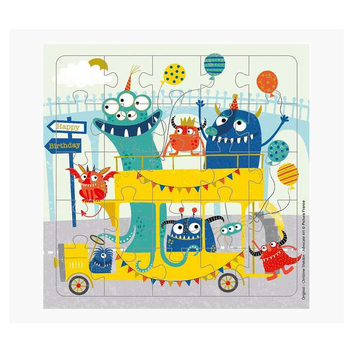 Pictura Tarjeta Puzzle Monstruos de 25 Piezas + Tarjeta Plegada - Troquelado - 15.5x15.5cm - Incluye Sobre Blanco y Envoltorio