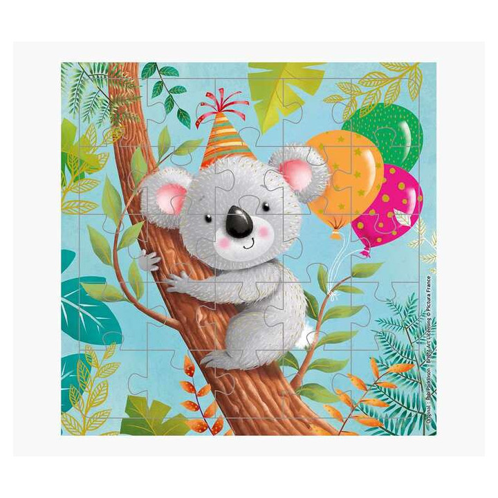 Pictura Tarjeta Puzzle - 15.5x15.5cm - Tematica Koala - 25 Piezas - Incluye Sobre Blanco - Certificacion FSC