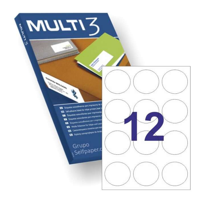 Multi3 Pack de 1200 Etiquetas Redondas 60mm de Diametro - 100 Hojas x 12 Etiquetas - Aptas para Imprimir Laser y Tinta - Color