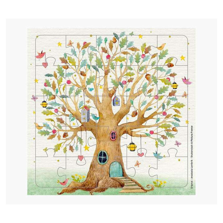 Pictura Tarjeta Puzzle - 15.5x15.5cm - Tematica Arbol Casa - 25 Piezas - Incluye Tarjeta Plegada y Sobre Blanco - Certificacion