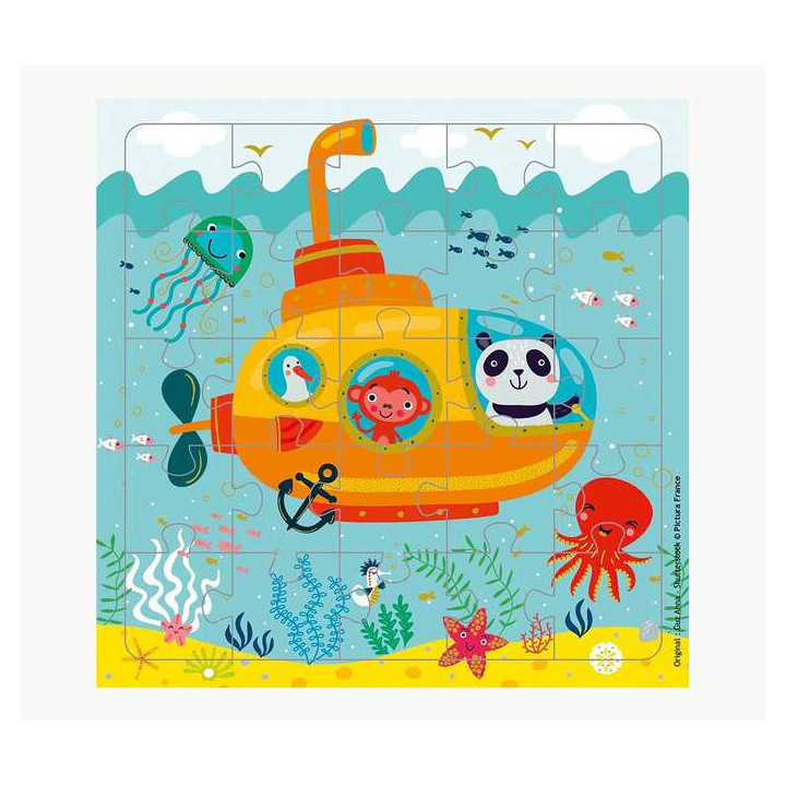 Pictura Tarjeta Puzzle - 15.5x15.5cm - Tematica Submarino - 25 Piezas - Incluye Sobre Blanco - Certificacion FSC