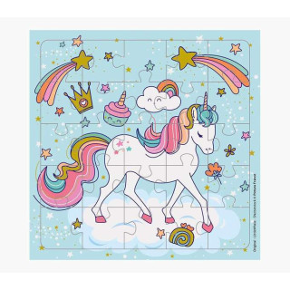 Pictura Tarjeta Puzzle Unicornio - 15.5x15.5cm - 25 Piezas - Tematica Unicornio - Incluye Tarjeta Plegada y Sobre Blanco - Cert