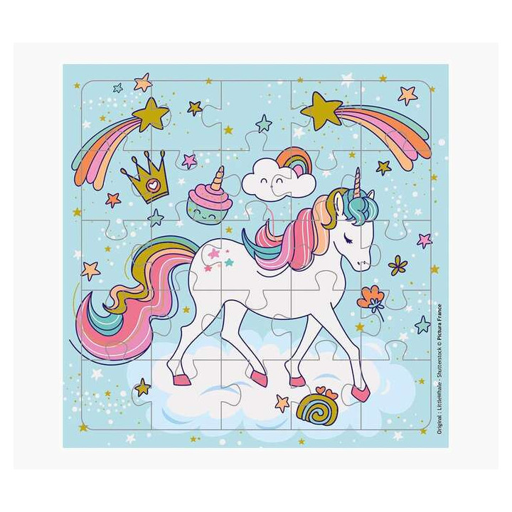 Pictura Tarjeta Puzzle Unicornio - 15.5x15.5cm - 25 Piezas - Tematica Unicornio - Incluye Tarjeta Plegada y Sobre Blanco - Cert