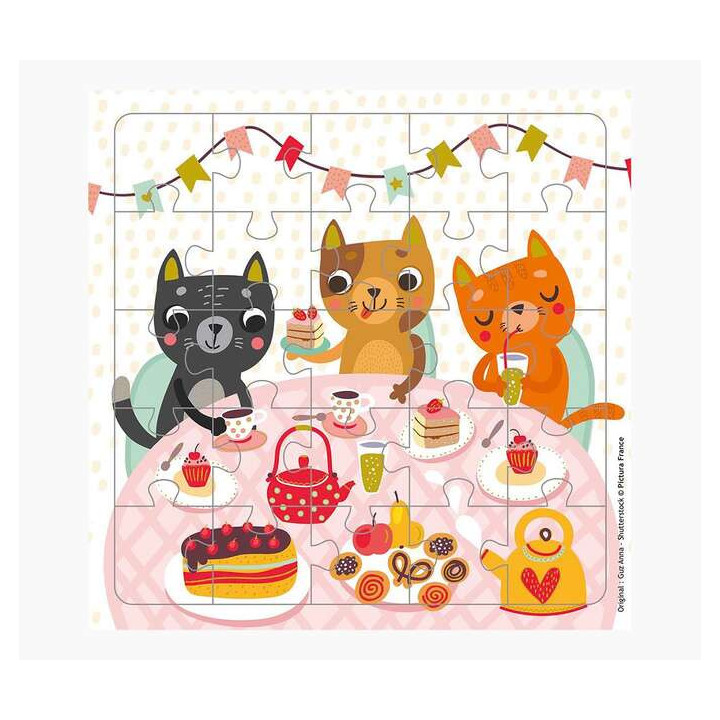 Pictura Tarjeta Puzzle de Gatos - 15.5x15.5cm - 25 Piezas - Tematica Felina - Incluye Sobre Blanco - Certificacion FSC