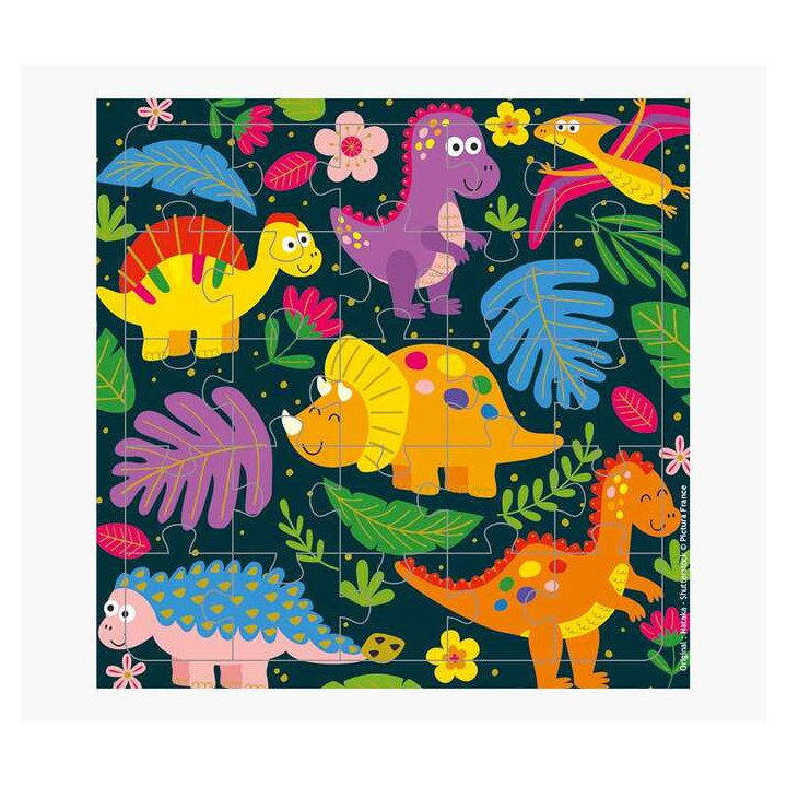 Pictura Tarjeta Puzzle Dinosaurios - 15.5x15.5cm - 25 Piezas - Tematica de Dinosaurios - Incluye Tarjeta Plegada y Sobre Blanco