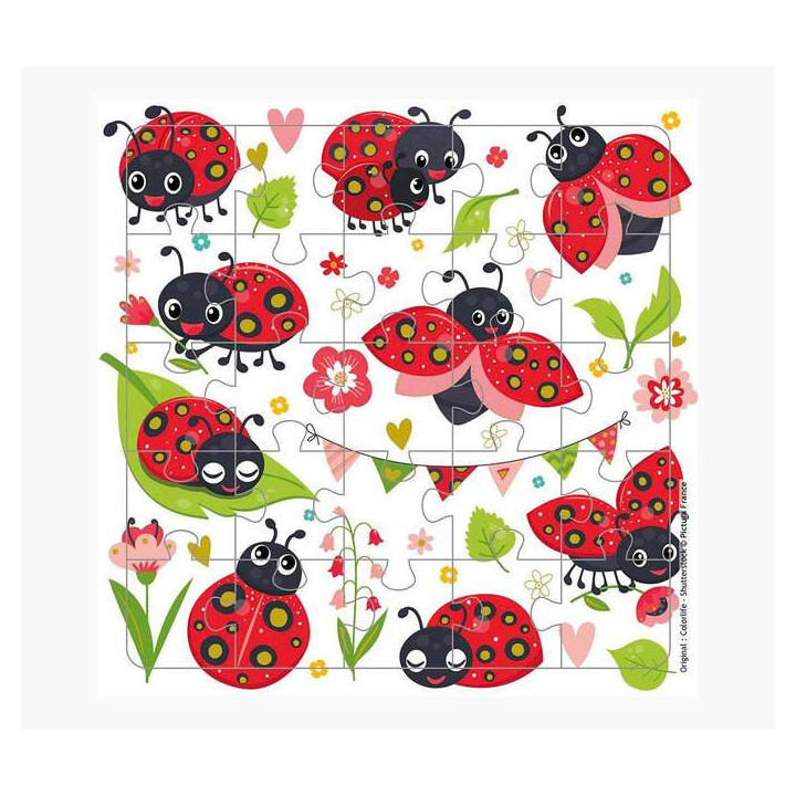 Pictura Tarjeta Puzzle - 15.5x15.5cm - Tematica de Mariquitas - 25 Piezas - Incluye Tarjeta Plegada y Sobre Blanco - Certificac